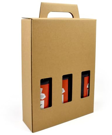 Evergreen Goods 330ml Caja portabotellas de cerveza 2X - Con capacidad para 3 botellas o latas - 3 ventanas de exposición, Soporte de cartón para cerveza Ale Sidra, Regalos caseros Fiestas Ocasiones