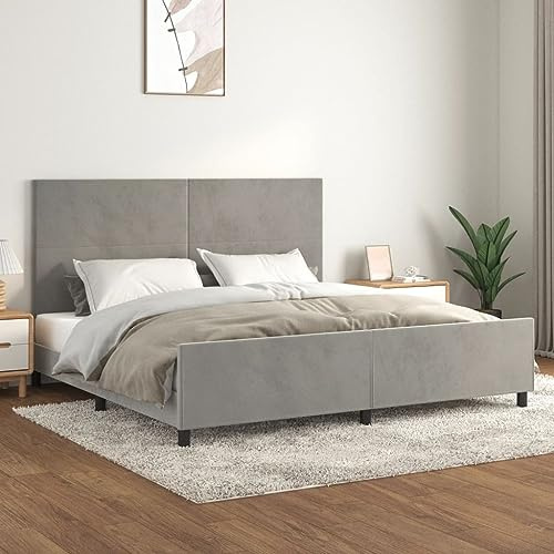 ZQQLVOO Bettgestell Familienbett Palettenbett Bettgestell mit Kopfteil Hellgrau 200x200 cm Samt