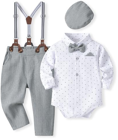 Volunboy Baby Jungen Anzug Set Bekleidung Hemd mit Fliege + Hosenträger Hosen Strampler Anzug