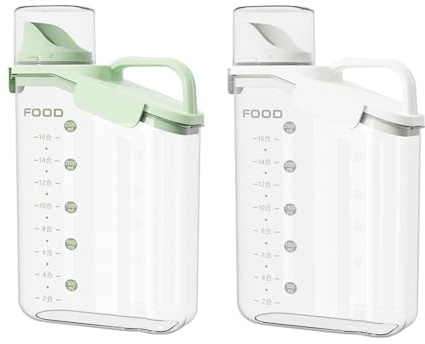 soulnioi Cereal Storage Containers, 2Pcs Rice Storage Container Airtight Dry Food Storage Tank Plastic Kitchen Cereal Dispenser or Flour, Pet Food, Sugar Storage - 2800ML/White+Green