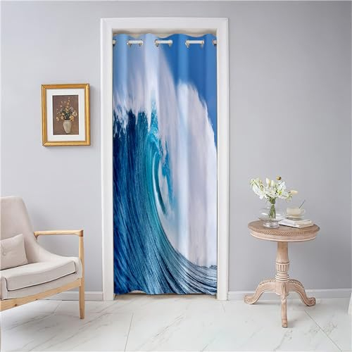 Odot Verdunkelungsvorhänge mit Ösen, Ozean Wellen Muster Raumteiler Vorhang Türvorhang Thermo Blackout Thermovorhang Winter Kälteschutz Türvorhang für Tür Schrank (116x137cm,Ozean Wellen)