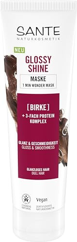 SANTE Naturkosmetik Glossy Shine 1 Minute Wonder Maske - 150 ml - mit Bio-Birkenblatt & 3-Fach Protein Komplex - für glanzloses Haar - silikonfrei & vegan - dermatologisch getestet