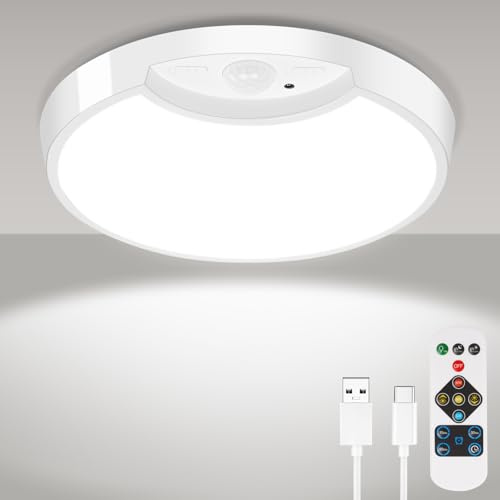 HOTUT LED Ceiling Light with Motion Radar, 4500mah Rechargeable Round Ultra Thin Ceiling Light, 3 Color Temperature for Kitchen, Bedroom, Utility Room and More-Rechargeable