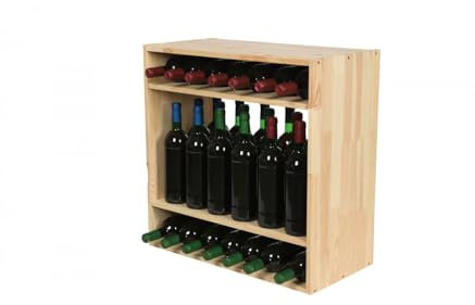 PROREGAL Modulares Weinregal VINCELLAR MOD | HxBxT 60x60x30cm | Standflaschen Modul für 32 Flaschen | Massives Kiefernholz | Natur | Weinhalter Weinständer Flaschenständer Flaschenregal Holzregal