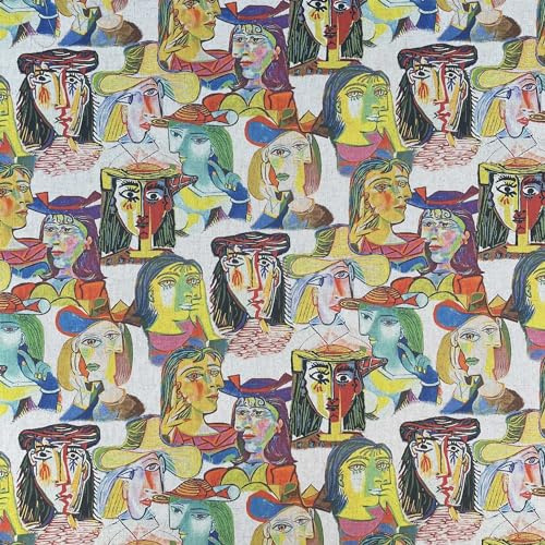 Picasso Art Designerstoff, Digitaldruck, Baumwolle, Leinen, Vintage-Look, Quilten, Basteln, Projekt, Kissen, Vorhang, Möbel, Polsterung, Heimtextilien, 140 cm breit, Meterware