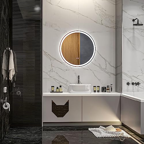 kleankin Miroir Salle de Bain avec éclairage Ø 60 cm Miroir Rond Lumineux 3 Couleurs Interrupteur Tactile système antibuée 29W Blanc Argent