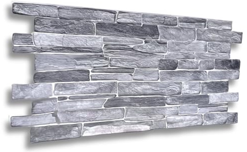 15m² 3D PVC Paneele Stein Optik 35 Stück Wandpaneele Wandverkleidung Decke Deckenpaneele PVC-Verkleidung Wandtatto Fliesen Imitat 90x48cm (Grau CPVC01)