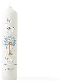 Vela de bautizo con texto en alemán Árbol de la vida, color azul, vela de bautizo personalizada, vela de bendición, regalo para bautizo, regalo de bautizo