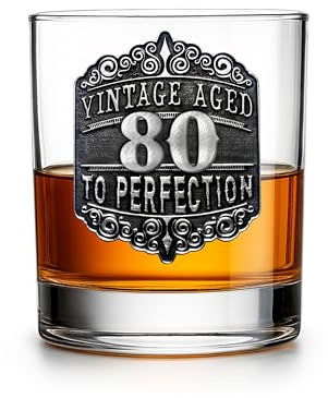 De Walden 80th Birthday Whisky Glass Tumbler with Vintage Pewter Feature 13oz Whiskey Spirits Gift for Men