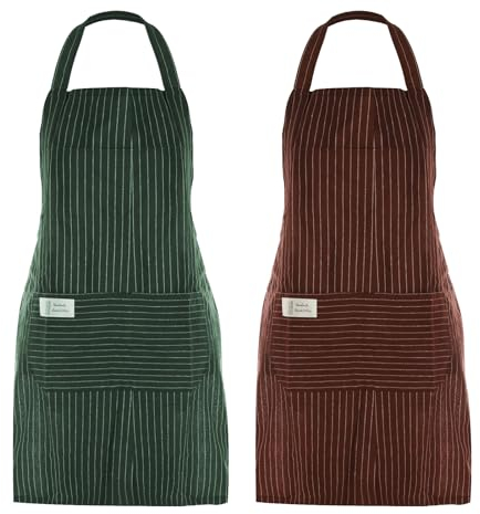 2 Stück Schürze für Damen und Herren, Set Küchenschürze Damen Baumwollschürze Kochschürze mit Taschen Grillschürze Leinen Kochschürzen für Männer Küche Restaurant Backen Hausarbeiten Café Kochen