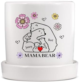 Personalisierter Blumentopf Keramik Mit Namen Bäre Familie Blumentöpfen Muttertag Geburtstag Geschenke Weihnachten Für Mutter Großmutter Ehefrau Freundin (S - 5 Namen)