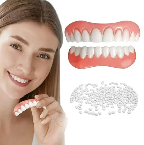 Care Spring Falsche Zähne Zum Aufstecken 2 Paare Kosmetische Veneers Zähne, Temporäre Prothesen Zähne Obere & Untere Für Aufhellung, Instant Furniere Zahnersatz Snap on Zahnschiene Für Männer & Frauen