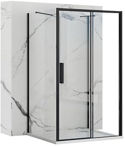 Rea Cabine de Douche Murale Rapid Slide 100x80 Cabine de Douche sans receveur de douche Verre de sécurité trempé Transparent 6mm (Noir Mat)