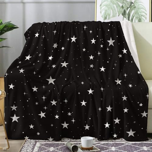 ZDABAOEC Kuscheldecke Flauschig Schwarz Weiß Sterne Decke, Fleecedecke 220x240, Sofadecke & Couchdecke, Weiche Kuschelige Wohndecke Blanket, XXL Groß Decken für Sofa Couch