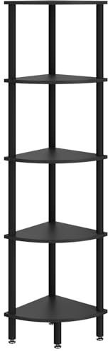 IBUYKE Scaffale angolare a 5 ripiani, espositore angolare industriale, libreria angolare per soggiorno, camera da letto, cucina, ufficio domestico, nero WBC010B