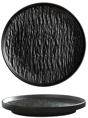 Dxcaicc Dinner Plate Black Ceramic Rock Stone Unique Pattern Flat Dish Plates High-End Tableware Simple Shape Bring Elegant Dining Experience Dishes,Steak Plate,10inches
