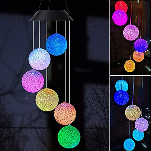 Crystal Wind Chime, Solar Powered Outdoor Wind Chime with Color Changing LED Lights, Hanging Solar Lights for Garden Decorations