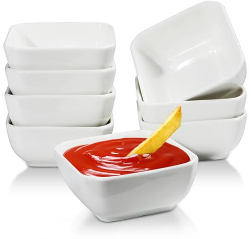 Iceten 3 Ceramic Dipping Bowls, Square Soy Sauce Dipping Bowls, Mini Side Seasoning Dish, for Sauce, Side Dish, Condiments, Sushi, Ramekins Oven Safe- Set of 8, White