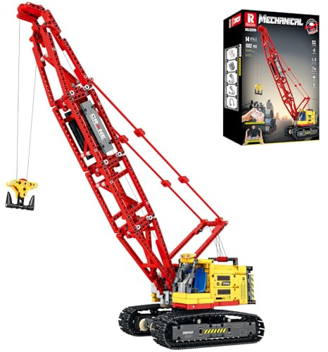 Reobrix Set di blocchi per costruzioni con gru cingolata, veicoli da costruzione con gru telecomandata RC per adulti, camion da ingegneria da 1322 pezzi, idee regalo di compleanno per adulti 22006
