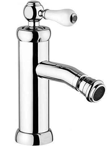 Yellowshop - Miscelatore bagno completo rubinetteria Como retrò vintage leva pomo bianco lavabo bidet vasca e doccia incasso esterno in ottone cromato flessibile inox Made in italy (Bidet)