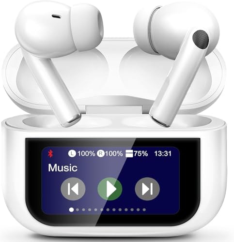JAMMIFY A9 Pro Écouteurs Bluetooth avec Suppression du Bruit – Écouteurs sans Fil avec 13 Fonctions, écran LED, Micro et Chargement USB – Compatible avec iPhone et Android (Blanc)