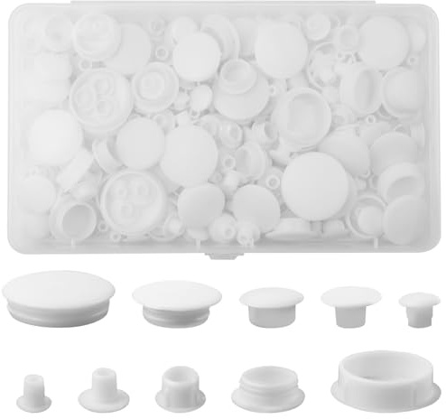 200Pcs Plastic Hole Plug Set, 5/6/8/10/12/16/18/20/22/25mm Round Drill Hole Cover Caps, Flush Type Panel Hole Plugs, Plastic Button Plugs, Drill Hole Cover Caps for Cabinets Machines Furniture