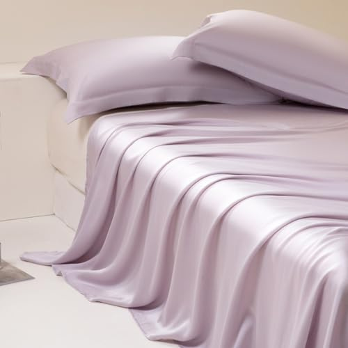JIANINGHOME Ropa de cama de satén, 245 x 250 cm + funda de almohada x 2, lila, seda satinada, reversible, para verano, lisa