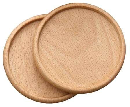 CALFOVERA 2 pz Portabicchieri in Legno da 3.5 Pollici Sottobicchieri Rotondi Scanalati in Legno per Bevande Protezione da Tavolo Tappetini per Tazze da caffè in Faggio Naturale Piattini per Fai da Te