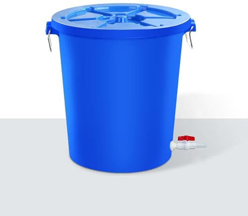 Barile per la raccolta dell'acqua piovana da 32 galloni, tamburo in plastica con coperchio, contenitore per la raccolta dell'acqua piovana per grondaie (blu, 35 x 47 x 50 cm)