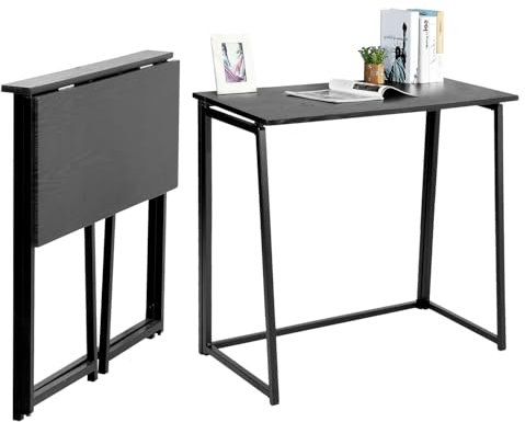 MEUBLE COSY Scrivania per Computer Pieghevole Postazione di Lavoro per Ufficio, Studio, Piccoli Spazi, Facile da Montare, Struttura in Metallo, Nero, 80x44x74cm