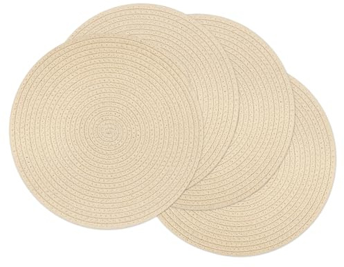 fanquare Runde Baumwolle Geflochtene Gewebte Platzsets Satz von 4, Beige Hitzebeständig Abwaschbar Tischsets für Küche Esstisch Zuhause 33cm