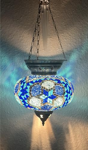 Samarkand - Lights Mosaiklampe Mosaik - Hängeleuchte XL Handgefertigte Mosaiklampe Orientalische Türkische Marokkanische Dekorative Mosaik Deckenlampe Blau - Stern