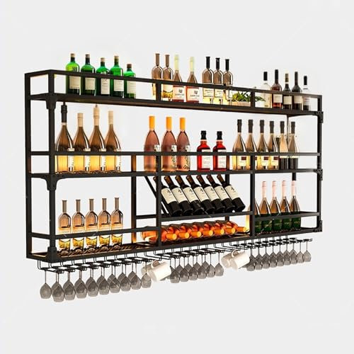 Porte-bouteilles mural industriel en métal avec support pour verre, étagère à vin pour cuisine, bar, cave – 100 cm de stockage de vin et nizer, parfait pour les amateurs de vin et la décoration