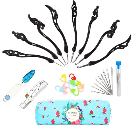 FORBELL Häkelnadel Set, 8 Stück Stricknadeln mit Häkelwerkzeug, 2.5-6 mm Häkelset für Anfänger (Schwarzbraun)