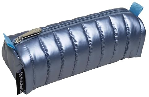Exacompta - Réf. 52420E - 1 trousse ronde DOUDOUNE - en polyester gonflant - fond plat - effet doudoune - dim 22 x 8,5 x 7 cm - couleurs aléatoires métallisées bleu, kaki ou rose -