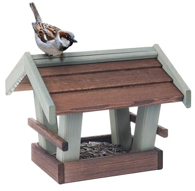WOODYGIFT – Vogelfutterhaus aus Holz – Großes hängendes Vogelhaus wetterfest für Garten & Balkon – Futterstation für Wildvögel mit Dach, langlebig & leicht zu befüllen