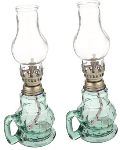 WEKADRIN 2 Stück Vintage Glas kerosinlampen mit Verstellbarem Docht und Winddichtem Schirm Dekorative Öllampen für Innen Außennutzung Geeignet als Deko und Notlicht