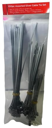 Beesavvy Assorted Silver Cable Tie Set, Durable & Lightweight, Nylon Zip Ties for Home, Office, and Industrial Use, Self-Locking,Fastening Ties for Cable Management and Organization, 100Pcs