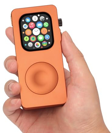 Custodia in Lega di Alluminio per Apple Watch 49mm 44mm 45 46 42 40 41mm - Trasforma il Tuo Apple Watch in uno Smartphone, Cover Protettiva in Metallo Stile iPod Retro con Click Wheel (Arancio, 46mm