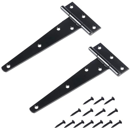 YCSHIPO Black T Hinges Metal Tee Hinges with Rustproof Coating, Heavy Duty Gate Hinges for Wooden Gates, Shed Doors, Barn Doors and Outdoor Use (2, 6 Inch)