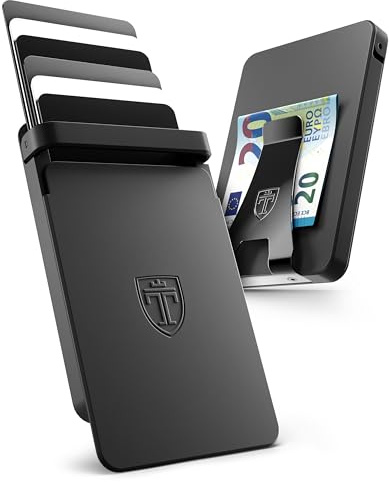 TRAVANDO SLYDE Tarjetero de Aluminio con protección RFID – Porta Tarjetas con Pinza para Billetes para 9 Tarjetas – Estuche para Tarjetas de crédito, Billetera para Hombre, Slim Wallet (8-9 Tarjetas)