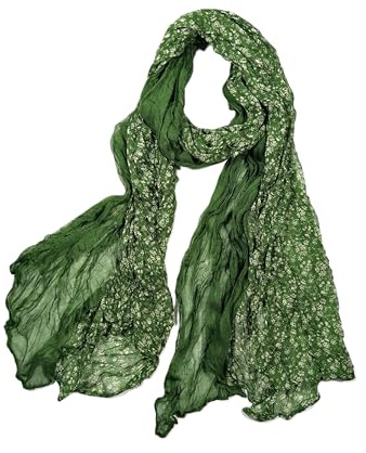 Shanlin Unisex Lightweight Solid Color Scarves for Men & Women – 185 x 90 cm (Floral-Green)