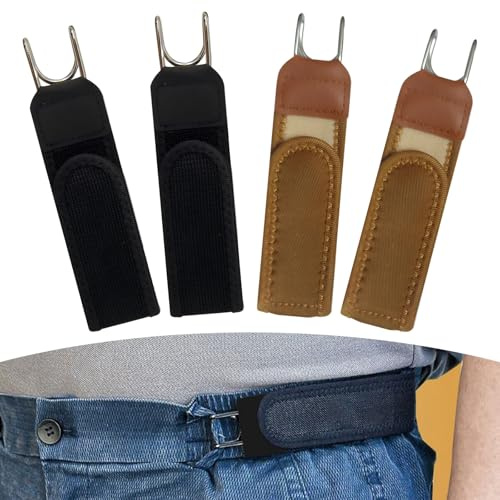 4 PCS Cinturon Sin Hebilla Cinturon Elastico Hombre Cinturones Hombre Elasticos Unisex Invisible Ajustable Ideal Combinar Con Vaqueros Ropa De Trabajo Y Ropa Informal Cómodo Y Versátil（Negro + Marrón）