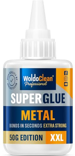 WoldoClean Pegamento para Metal 50g - Adhesivo Especial Extra Fuerte para Aluminio, Acero Inox, Hierro & Cromo, Impermeable, Resistente al Calor & Golpes, Calidad Industrial