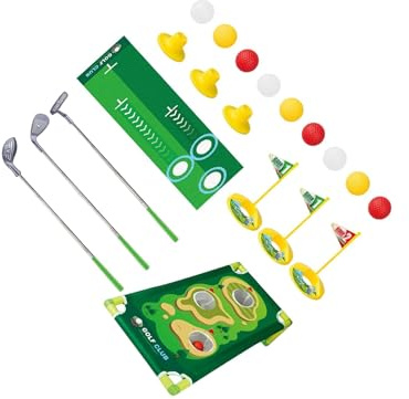 KIXZSAZ Set da golf per bambini, mazza da golf per bambini con palline, per sviluppare le capacità di coordinazione -mano, buche di pratica e tappetino per il putting, e