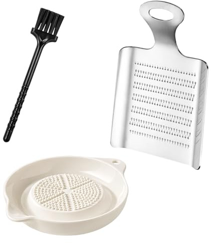 Garlic Grater Plate, Efficient Kitchen Grater for Daily Meal Preparation, Ceramic Garlic Grater and Stainless Steel Ginger Grater with Cleaning Brush, Ideal for Home Cooks and Food Preparation Tasks