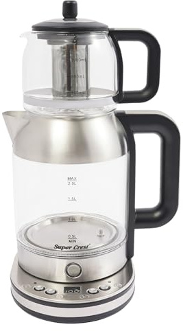 Máquina De Té Turco,Hervidor Eléctrico Doble 2,5 L Con Tetera De Vidrio 1l 2000w Ajuste De Temperación Y Función De Mantenimiento Caliente,Para Familia Y Aficionado Del Té