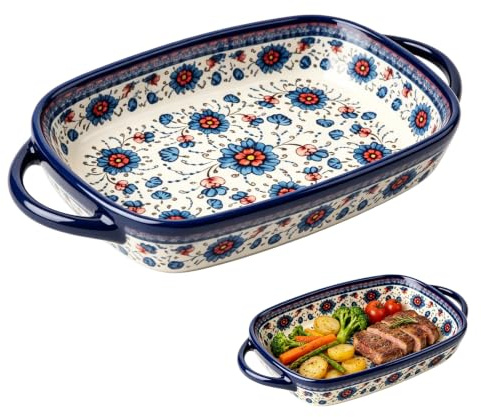 Pirofila piccola da 730 ml, in ceramica, rettangolare, con manici, per lasagne, sformati e tiramisu, per forno a microonde, 23,5 x 13 x 5 cm