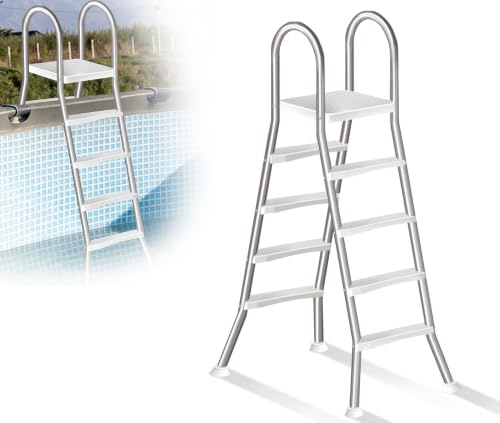 Errzom Escalera para Piscina sobre El Suelo Apta para Cualquier Clima, Escalera de Piscina de Alta Resistencia de 4 Peldaños con Peldaños Antideslizantes, para Piscinas de 135 cm