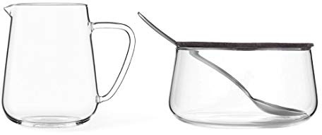 VIVA Milch- & Zuckerset aus Glas mit Edelstahl-Loeffel, leicht & klar | Elegantes Milch- und Zuckerset aus Porzellan mit Loeffel. Stilvoll fuer Kaffeebar und Service.
